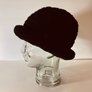 90s Vintage Black Chenille Knit Bucket Hat